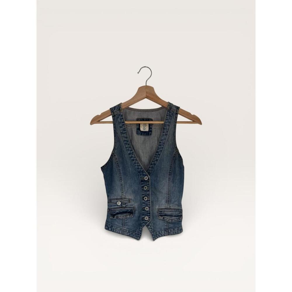 Western Denim Vest with Button Front and Adjustable Back Strap